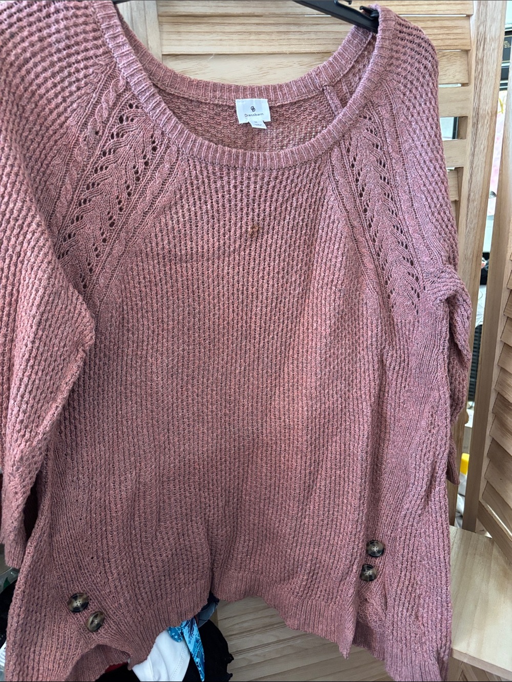 dressbarn  Open-Stitch Raglan Crewneck Sweater Medium